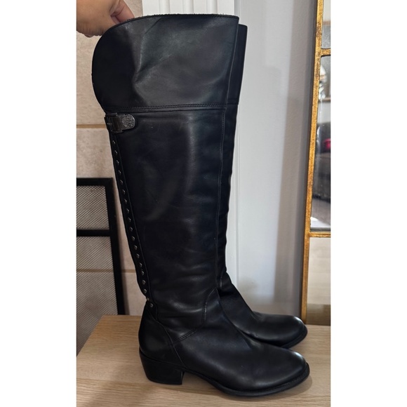 Vince Camuto Brani Black Leather Studded Knee High Riding Boot Size 7.5 / 37.5M - Picture 1 of 8